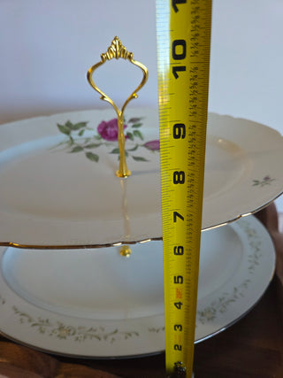 2 Tier Rose Floral Platter Stand