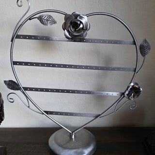 Vtg Gunmetal Heart/Rose Jewelry Stand