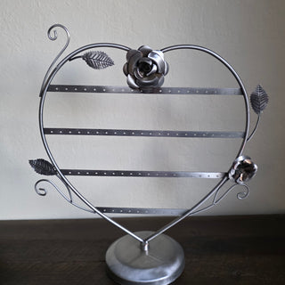 Vtg Gunmetal Heart/Rose Jewelry Stand