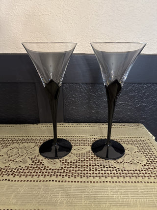 Vintage Mikasa Black Stem Martini Glass sold as set of 2 -RCD|79113