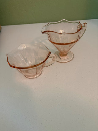 vintage pink depression cream and sugar rsv set