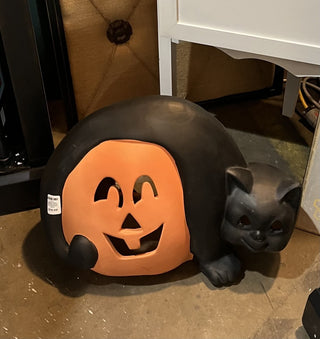 Large & Heavy Black Cat and Jack-O-Lantern Ceramic Luminary RCD|109146