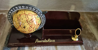 Vintage Puerto Rico Globe Desk Organizer with Pen Holder