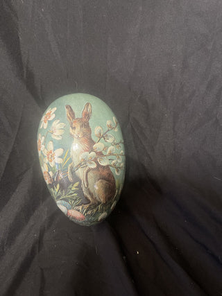 Large blue papier-mâché, bunny, egg rsv