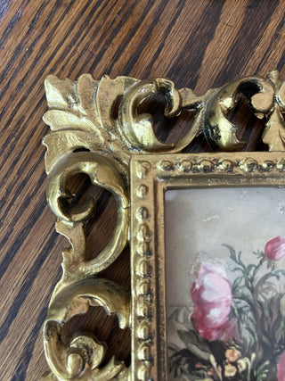 Vintage Italian Floral Wall Art in Gold Frame (Pink & Yellow Bouquet)  MTS|75348