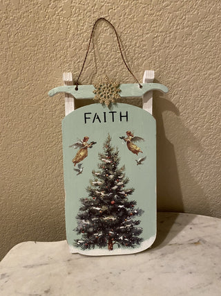 Handcrafted wood sleigh "Faith" wall art RCD|138895