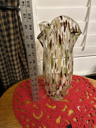 Vintage Handblown Glass Vase multi colored with Ruffled Top - RCD