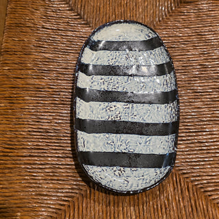 Mudpie | B&W Striped Oval Plate