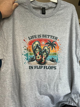 size XL , gray, life is better in flip flops.