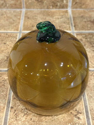 Hand Blown Art Glass Pumpkin & Stem 7” Amber Gold Harvest Fall Decor RCD|112763