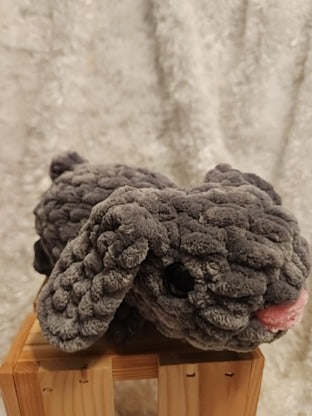 Bunny: Crocheted- gray, floppy ears, pink nose, so soft!