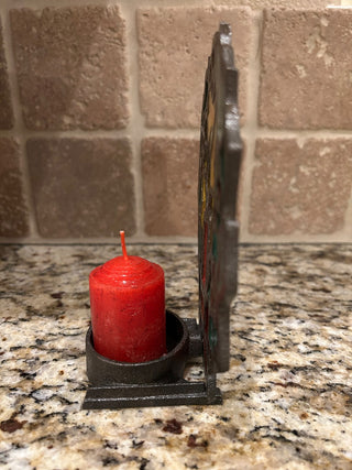 Vintage Stained Glass Wreath with Candle   MTS|124753