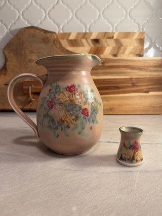 Folsom Clouds Pitcher and toothpick holder brown with abstract flowers|107083