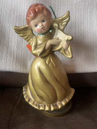 Vtg.Kitschy Angel Playing Harp Musical Box