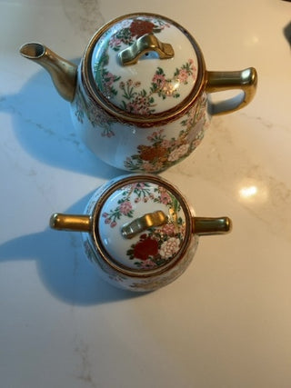 Set of vintage Japanese Kutani Teapot and sugar bowl