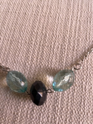 Vintage style black with blue beads Silvertone necklace