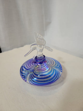 Blue Art Glass Perfume Bottle w/Hummingbird Stopper RCD|82629