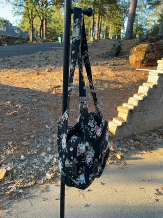 Magnolia floral black denim shoulder bag
