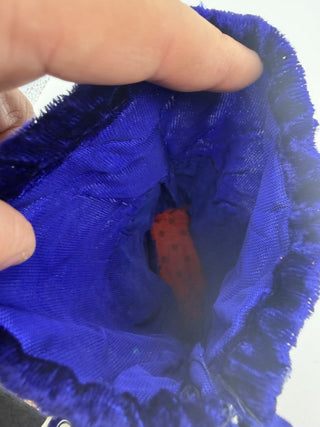 Velvet Drawstring Evening bag beaded bucket purse 8" X 5.5" deep royal blue purple #62 VV MTS