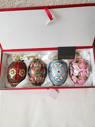 Joan Rivers Classics Hand-Blown Xmas Egg Orn 4 Pic -lv RCD|123612