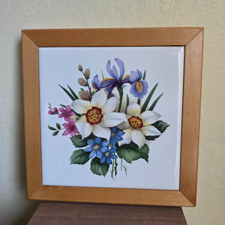 Vtg 90's Ceramic Floral Tile Trivet