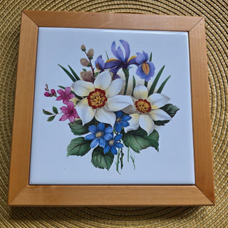Vtg 90's Ceramic Floral Tile Trivet