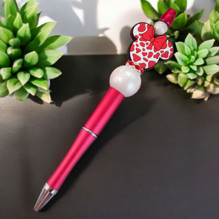 Beaded Refillable Pen Red Leopard Print Girl Mouse Head RSV|67100
