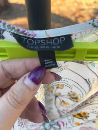Topshop White Floral Jungle Themed Blouse With Drawstring Size 10