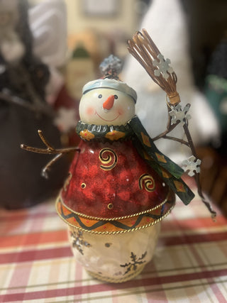 Primitive Metal Snowman w/Tea lite Christmas Decor RSV|129120