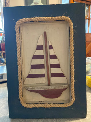 8x11 R/W/B Wood Sailboat Picture|79489