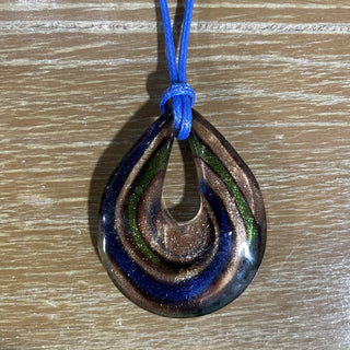 glass pendant, blue/green/amber 18" chain RSV