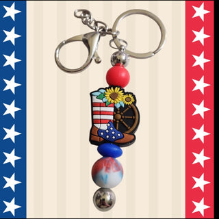 Beaded Bar Keychain/Bag Tag: Patriotic Cowboy Boots RSV|84639