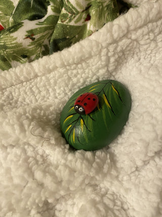 Handcrafted "Ladybug on a Leaf" rock art RCD|138906