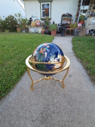 Vintage Lapis Gemstone World Globe with Brass stand