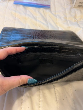 Nordstrom Genuine Leather Clutch/Wallet Black Alligator Pattern, Flap Magnetic Closure
