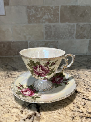 Vintage Iridescent Lustreware Roses Tea Cup & Saucer RCD|72149
