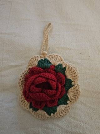 Crochet Red Rose Tiny Bag