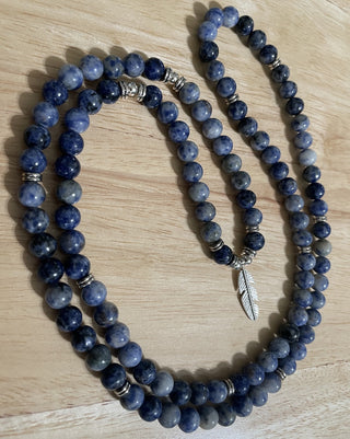 Blue Gemstone Silver Feather Necklace MTS|64127