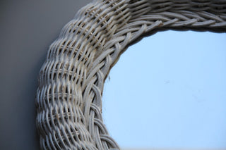 White Wicker Oval Mirror