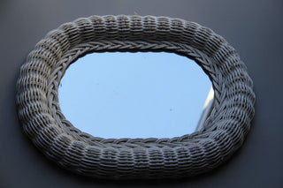 White Wicker Oval Mirror