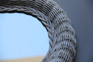 White Wicker Oval Mirror