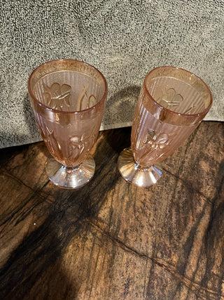 Vintage Marigold Carnival Glass "Iris and herringbone" Goblet or Wine GlassRSV|122337