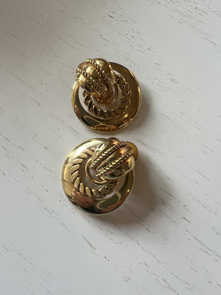 VTG Gold Tone clip on earrings: rope accent|130780