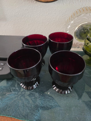 4 Vintage Anchor Hocking Royal Ruby swirl tumblers