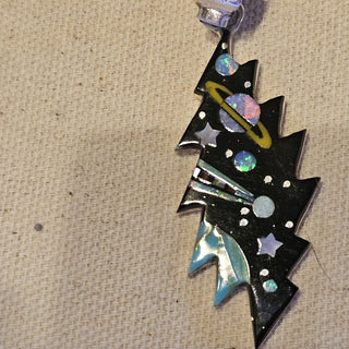 Signed galaxy lightening bolt inlaid pendant