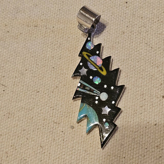 Signed galaxy lightening bolt inlaid pendant