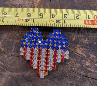 Signed OTC Patriotic American Flag rhinestone heart gold tone Brooch Pin #62 VV MTS|91659