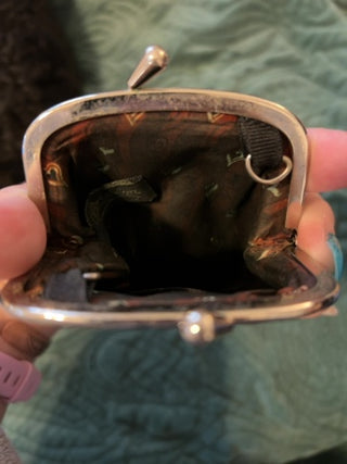 vintage Brighton black and brown leather kiss-lock coin purse