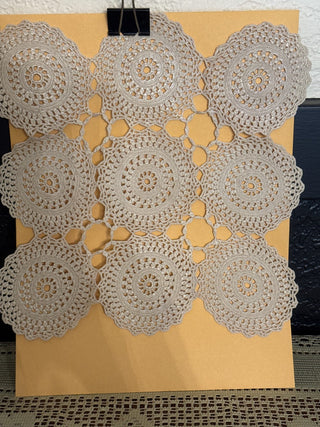 Vintage Tan Lace Square Doily -RCD