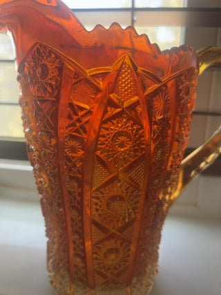 vintage Imperial Glass pitcher in the Marigold carnival glass